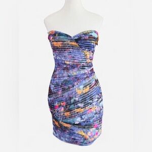 BCBGMAXAZRIA Strapless Bodycon Dress Size 6 Multicolor Ruched Mini